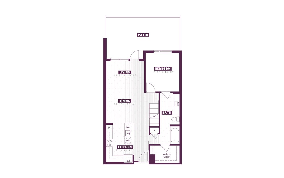 2.2E-TH - 2 bedroom floorplan layout with 2 baths and 1538 square feet. (Floor 1)